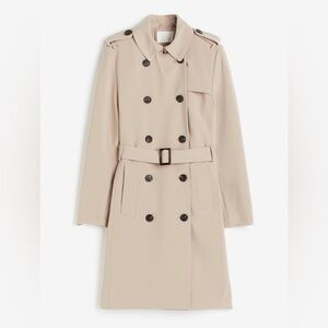 H&M size XS mid length cream double breasted trench coat with belt